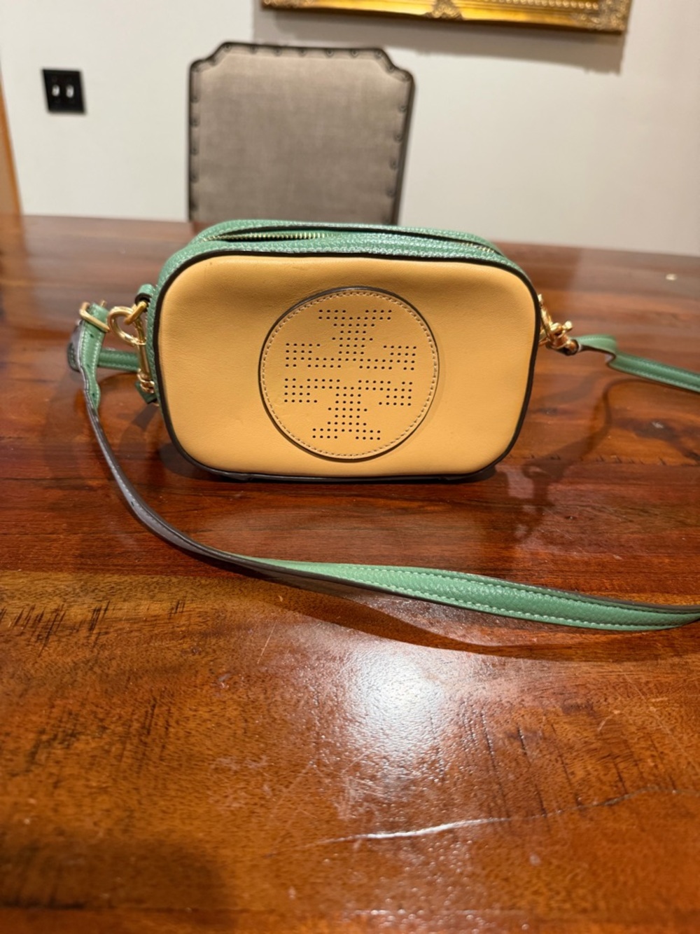 Tory Burch Two-Tone Yellow and Green Crossbody Camera Bag